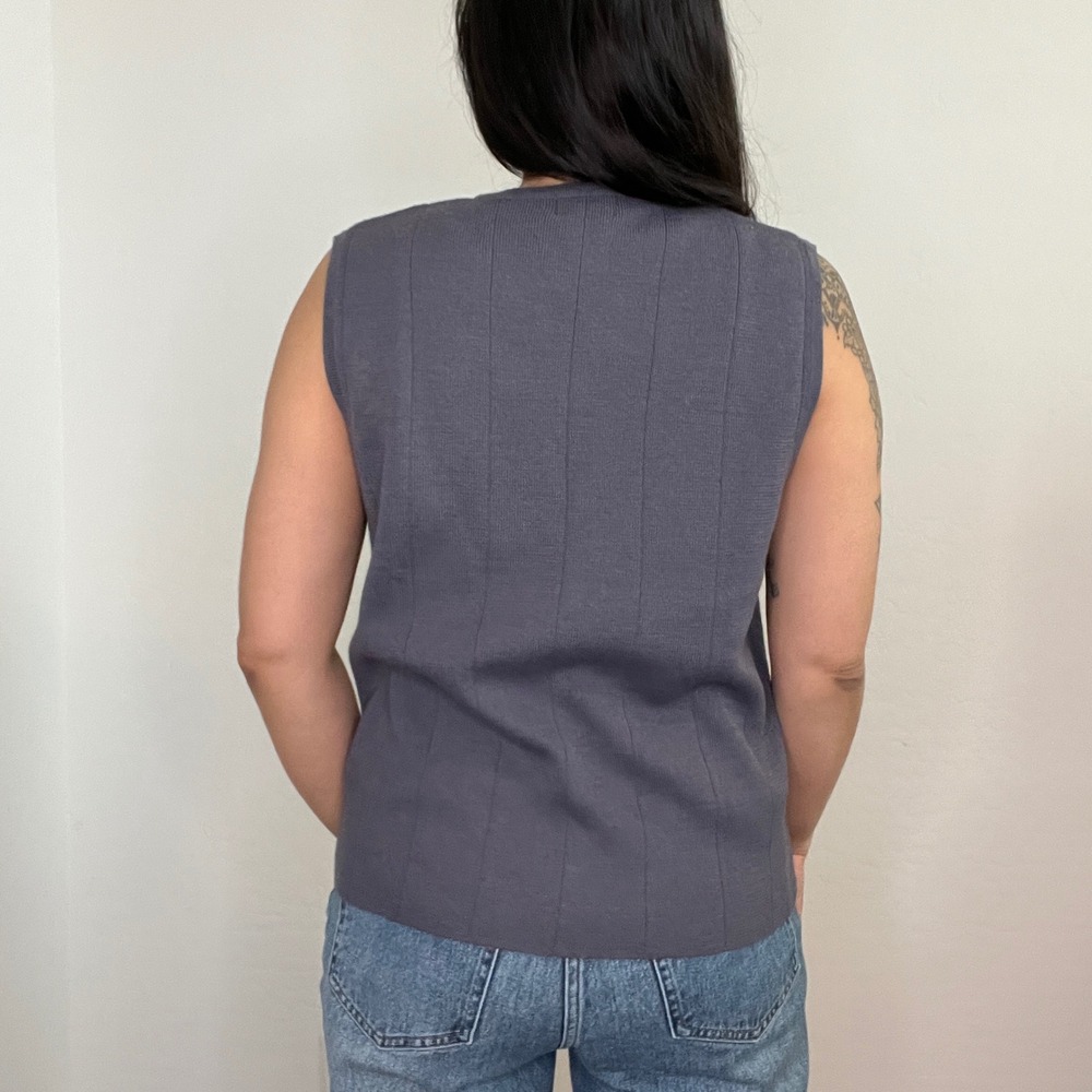 90s Koret‎ Petites Vintage Purple Embroidered Button Wool Blend Sweater Vest - Picture 4 of 11